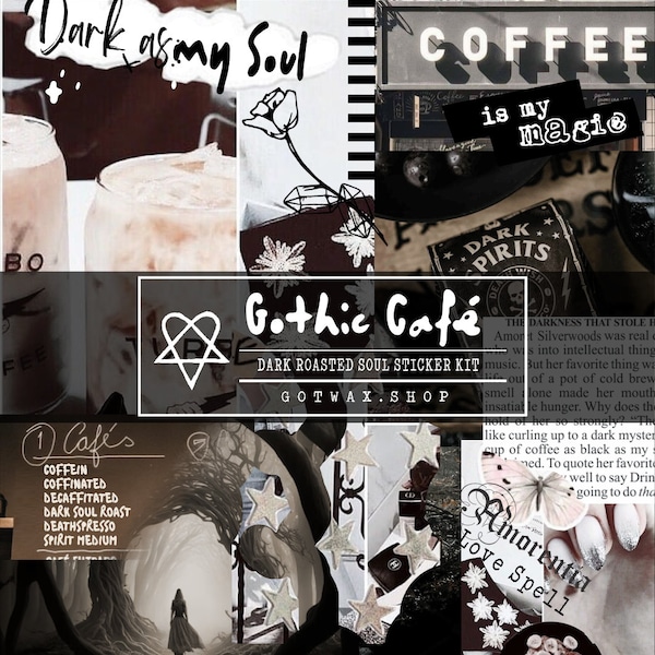 Gothic Cafe Printable Sticker Kit, Hobo Weeks TN Cover + Bonus Freebie PDF with Tips | PNG Zip File | GL13