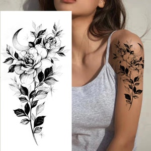 Cresent Moon Flower Temporary Tattoo Arm Neck Waist Shoulder Ankle Tattoo