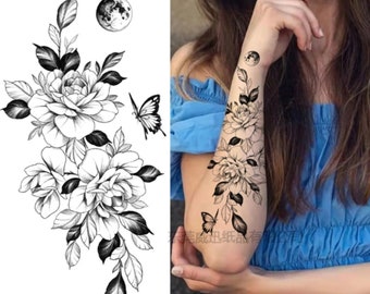 Full Moon Flower Temporary Tattoo Neck Shoulder Arm Ankle - Etsy Full Moon Flower Temporary Tattoo Neck Shoulder Arm Ankle - Etsy