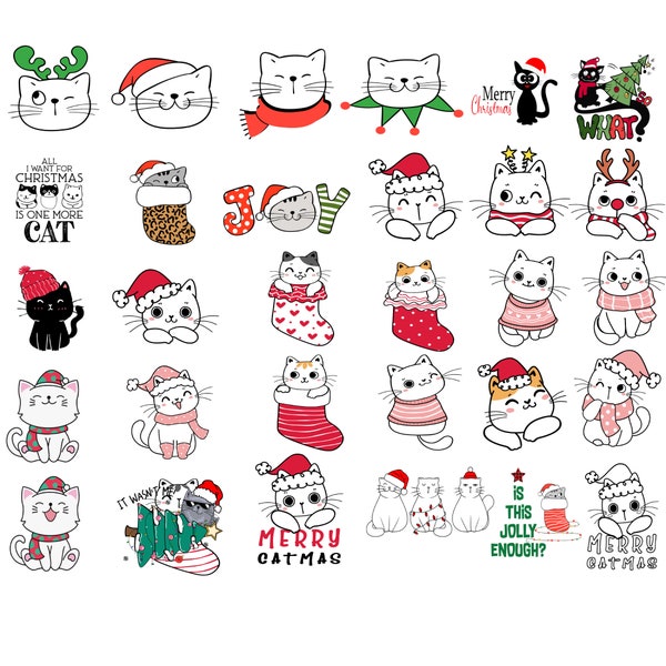 Christmas Cat SVG, Cut Cat SVG, Merry Christmas Cat SVG, Christmas Cat Clipart, Cat Svg, Baby Cat Face Svg, Christmas Svg Bundle, Cat Png