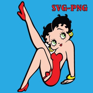 Archivos SVG de Betty Boop para Cricut, diseños de sublimación de Betty Boop PNG, Betty Boop SVG PNG negra, descarga digital de imágenes prediseñadas de Betty Boop