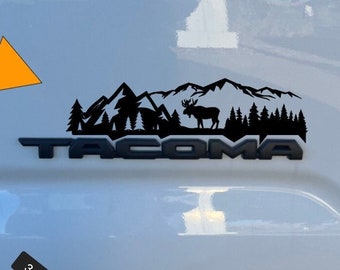 Toyota Tacoma 2nd/3rd/4th generation side badge decal, mountain, trees, and animal theme (moose, Deer, Elk, Wolf, OR Bear)
