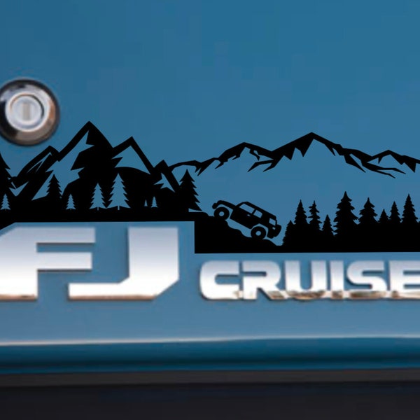 FJ Cruiser decal, mountain/evergreen and desert/arch themed. 11 different designs to choose from and multiple color options.