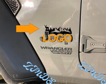 Fits Jeep side badge, mountains, trees, and deer, bear, elk, moose, or wolf design. Vinyl decal. 1 order = 2 decals.