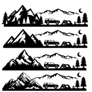 Toyota 4runner mountain, camping, tent, campfire, and trees decal. Multiple color options and 5 different 4runner designs.