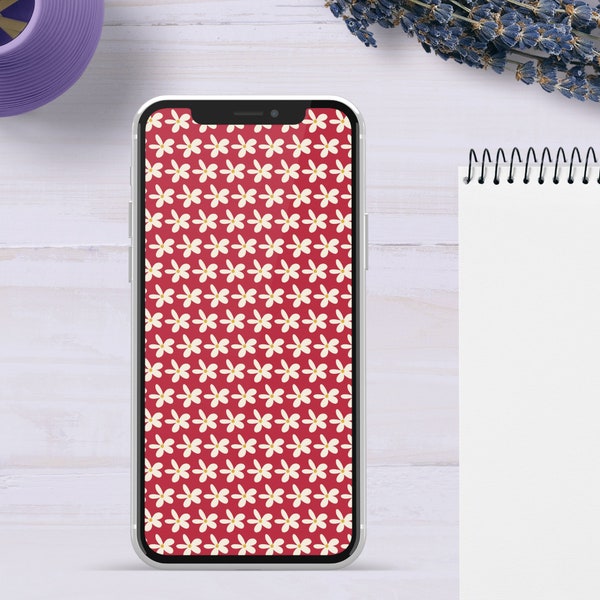 Red and Cream Cute Daisy Flower Wallpaper for iPhone, Instant Digital Download, Minimalist Neutral Background for Home Screen, Lock Screen