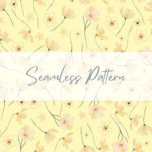 Bright Yellow Watercolor Floral Ditsy Seamless Pattern, Yellow Background, Wild Flowers, Easter Decor, Instant Download, Digital File