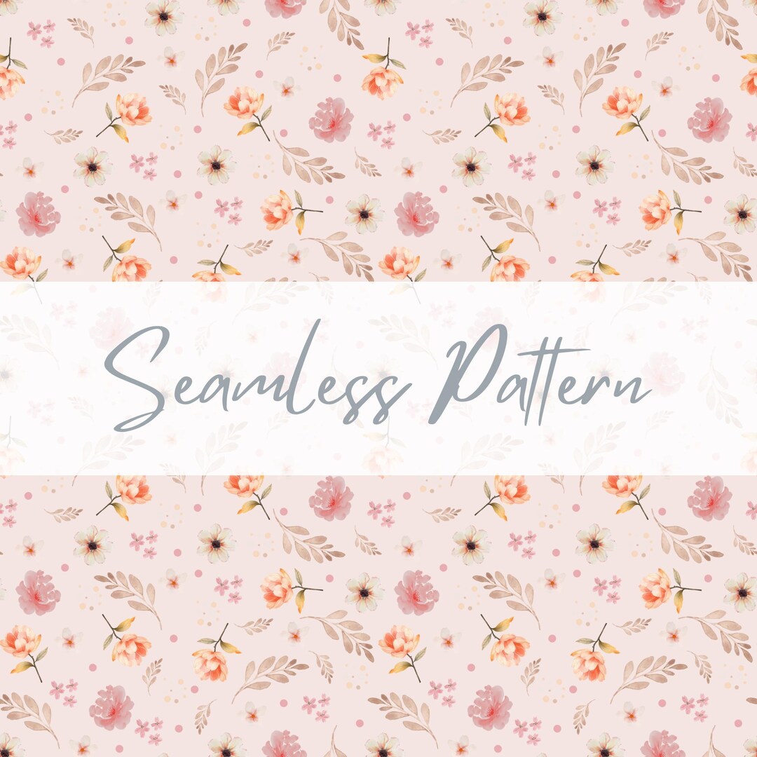 Ditsy Watercolor Floral Seamless Pattern on Pink Background With Peach ...
