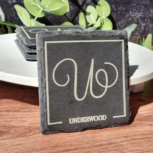 Monogrammed Slate Coasters | Personalized Coasters | Set of 4