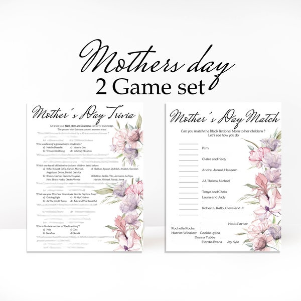 Mothers day Game set, Black Family Games, African American mothers day games, Black People family game, Match Game, Trivia game, Mothers day
