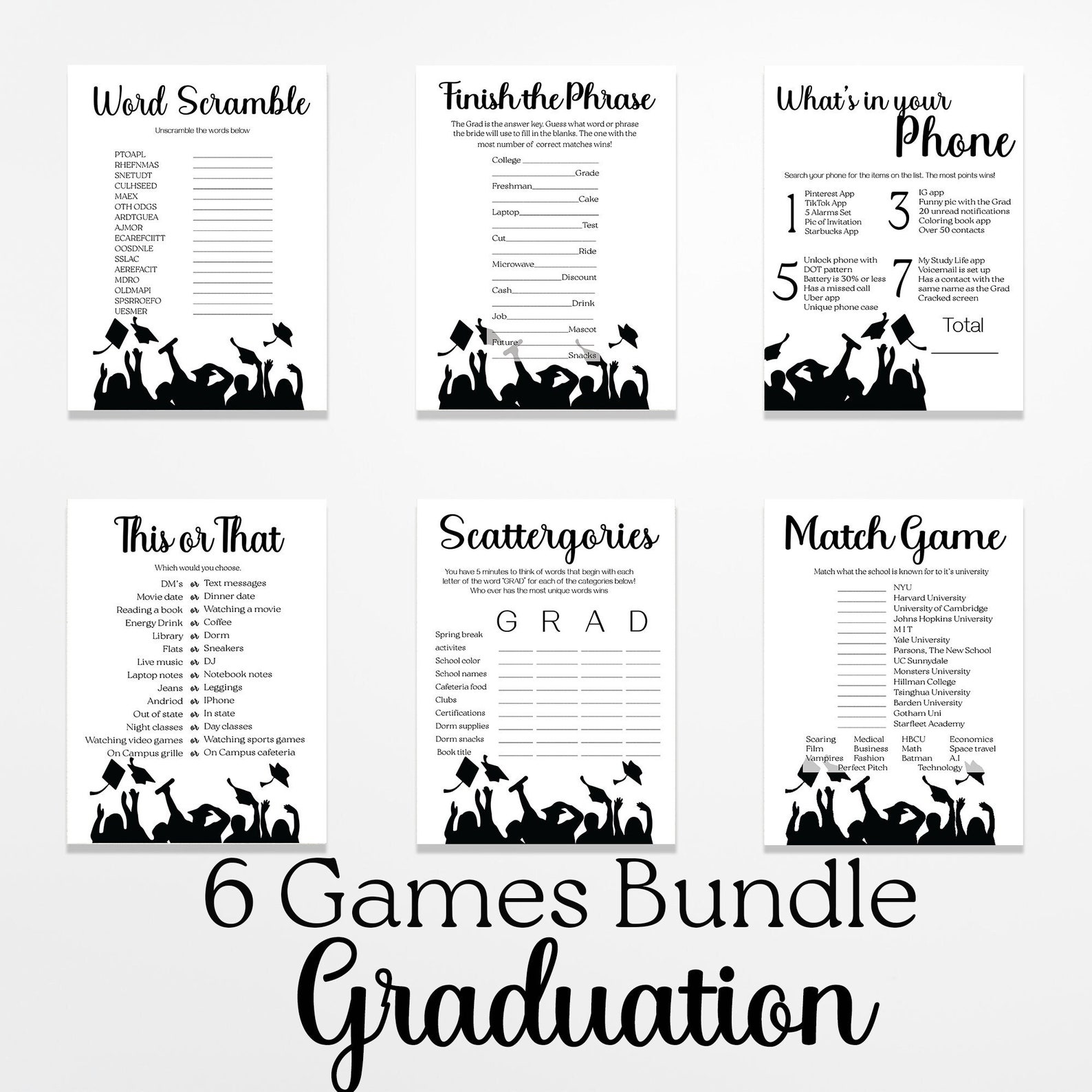 Graduation Games Bundle, Instant Download, Graduation Party, Graduation ...
