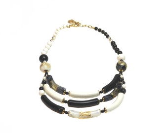 Murano Glass Capricia Necklace White Black