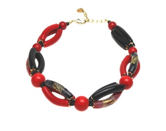 Murano Glass Allegria Necklace Red Black