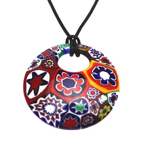 Murano Glass Millefiori Murrine Round Pendant Necklace
