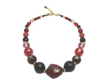 Murano Glass Laguna Necklace Red Black