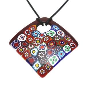 Murano Glass Millefiori Murrine Square Pendant Necklace