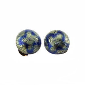 Murano Glass Clip-On Earrings Dark Blue Gold
