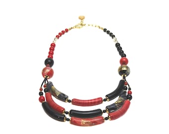 Murano Glass Capricia Necklace Coral Black