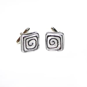 Murano Glass Spiral Cuff Links Black Silver