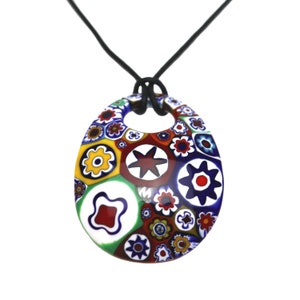 Murano Glass Millefiori Murrine Oval Pendant Necklace
