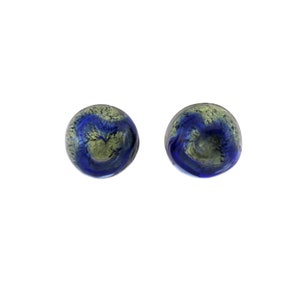 Murano Glass Button Stud Pierced Earrings Dark Blue Gold