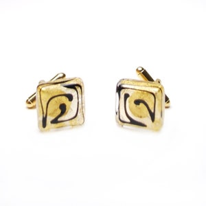 Murano Glass Zig Zag Cuff Links Black Gold