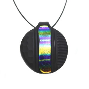 Murano Glass Round Pendant Necklace Multicolor Black Battuti