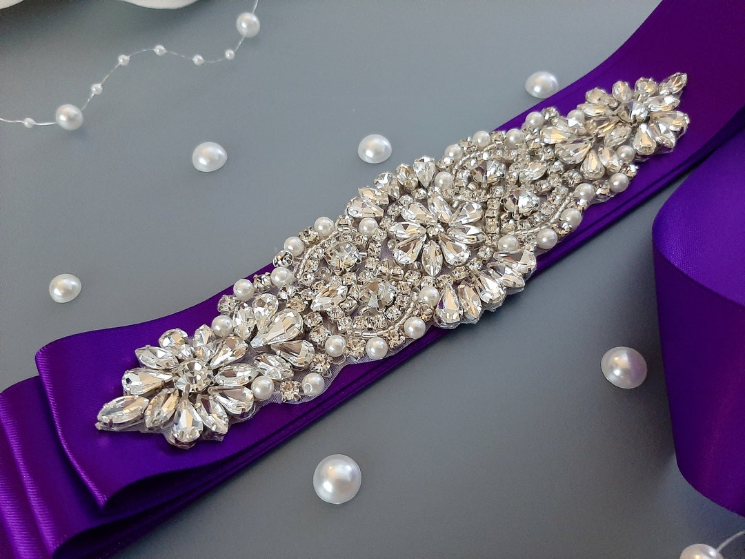 Wedding Dress Belt, Purple Wedding Belt, Bridal Belt, Rhinestone Belt ...