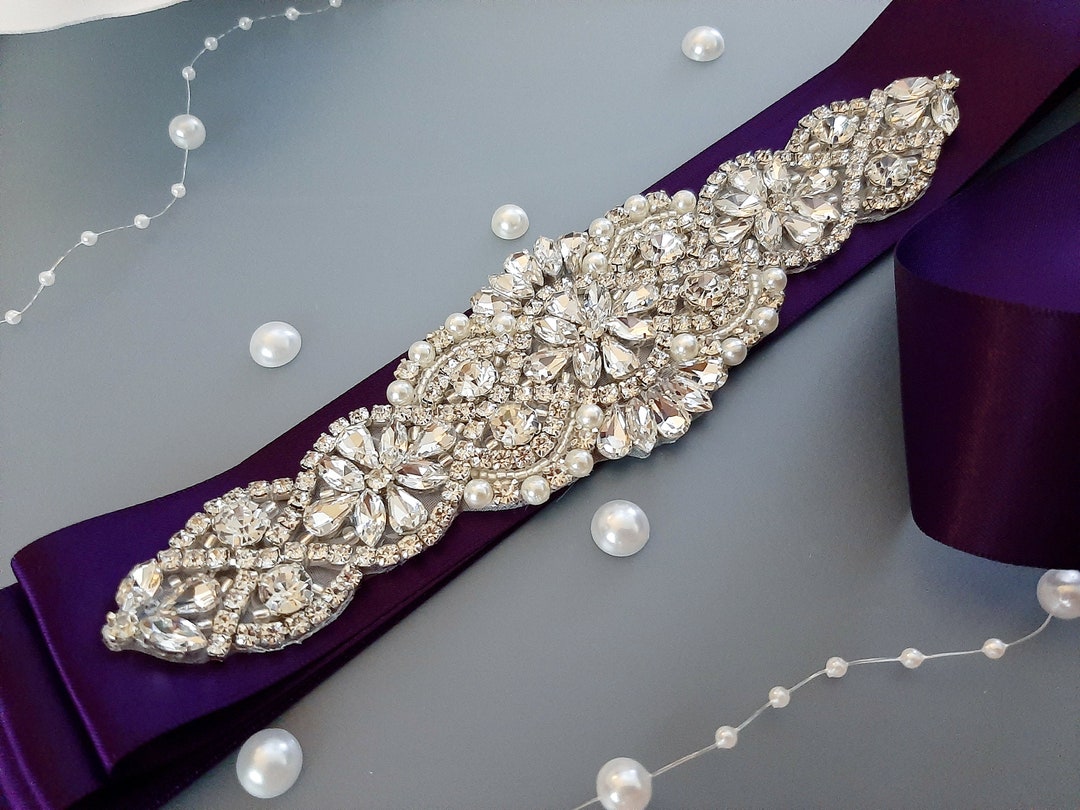 Plum Purple Wedding Belt, Wedding Dress Belt, Rhinestone Belt, Bridal ...