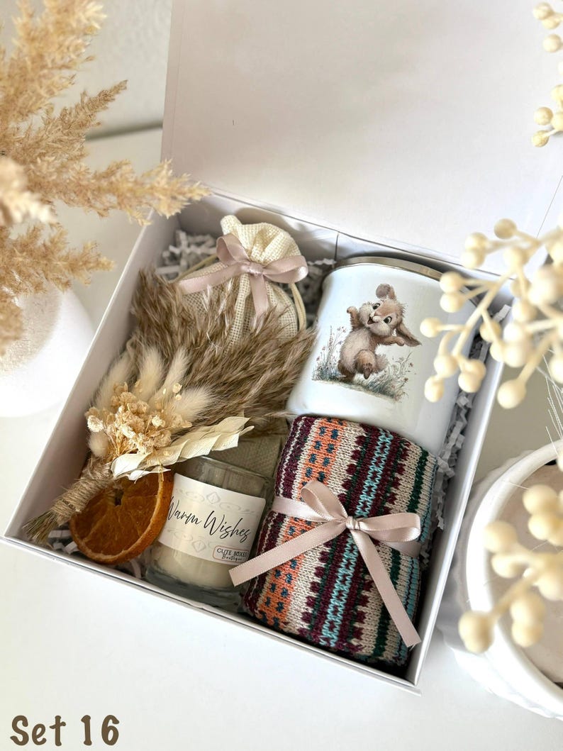 Self Care Gift Box, Thank You Hygge Gift Basket for Her, Hug in a Box Birthday Gifts Mom Sister Women Girlfriend Granny Coworker Best Friend Set 16