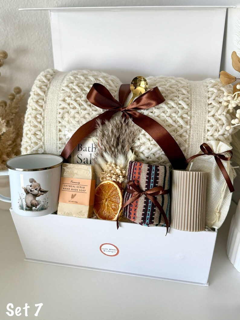 Self Care Gift Box, Thank You Hygge Gift Basket for Her, Hug in a Box Birthday Gifts Mom Sister Women Girlfriend Granny Coworker Best Friend Set 7