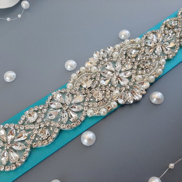 Turquoise Bridal Belt, Blue Wedding Dress Belt, Rhinestone Belt, Belt for Bride, Sash Belt, Bridal Belts And Sashes, Bridesmaid Belt