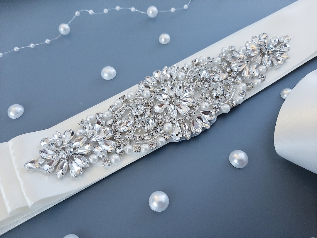 Wedding Dress Belt, White Wedding Belt, Bridal Belt, Rhinestone Belt