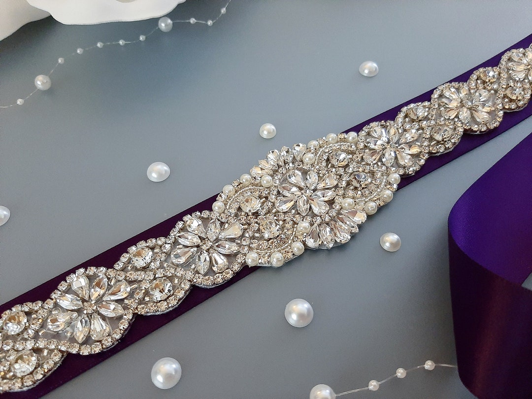 Plum Purple Bridal Belt, Wedding Dress Belt, Rhinestone Belt, Belt for ...