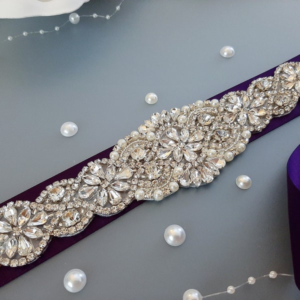 Plum Purple Bridal Belt, Wedding Dress Belt, Rhinestone Belt, Belt for Bride, Sash Belt, Bridal Belts And Sashes, Bridesmaid Belt