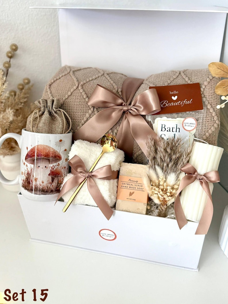Self Care Gift Box, Thank You Hygge Gift Basket for Her, Hug in a Box Birthday Gifts Mom Sister Women Girlfriend Granny Coworker Best Friend Set 15