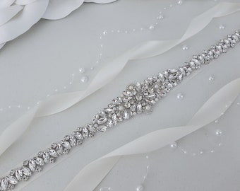 Bridal Belt, Thin Bridal Belt, Wedding Belt, Rhinestone Belt Sash, Wedding Dress Belt, Crystal and Pearl Bridal Belt, Wedding Sash