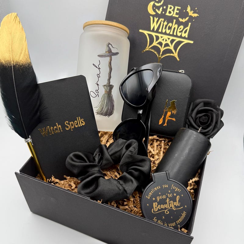 Halloween Gift Box, Boo Basket, Spooky Goth Gift Box, Fall Gift Basket, Care Package for Her Personalized Cup, Fall Vibes Season witch
