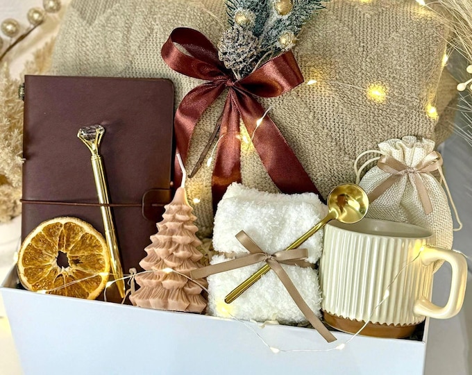 Featured listing image: Self Care Gift Box for Her, Hygge Gift Box with Blanket, Cozy Care Package, Hug In A Box, Mom Gift Set, Birthday Gift Basket for Women