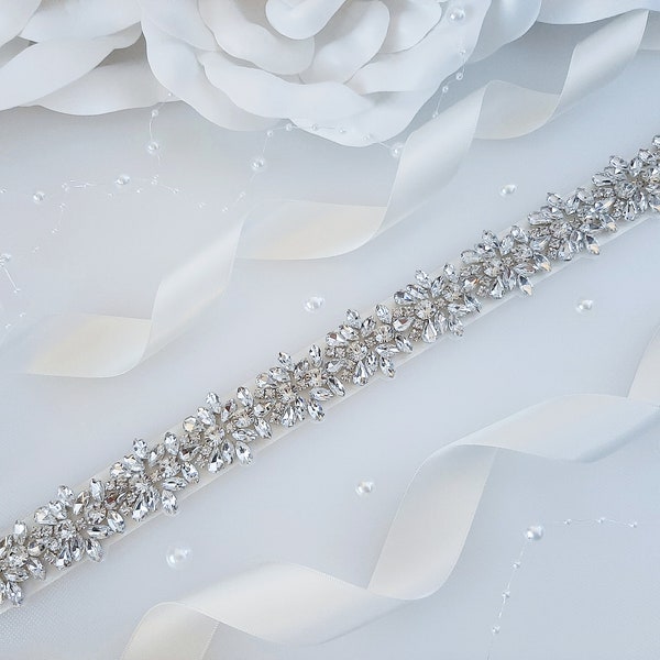 Silver Wedding Belt, Bridal Belt, Crystal Belt for Wedding Dress, Wedding Sash, Wedding Dress Belt, Rhinestone Belt, Evening Prom Belt