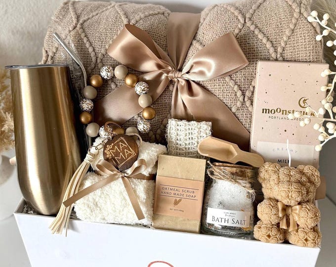 Featured listing image: New Mom Gift Basket, New Mommy Care Package, New Baby Gift Box, Welcome Baby Gift, Mom & Baby Gift for Women After Birth Postpartum, Newborn