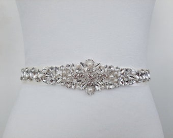 Silver Bridal Belt, Thin Wedding Belt, Bridal Belt, Rhinestone Belt Sash, Wedding Dress Belt, Crystal Bridal Belt, Wedding Sash