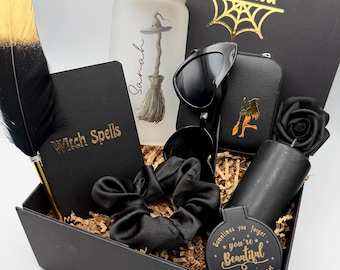 Halloween Gift Box, Boo Basket, Spooky Goth Gift Box, Fall Gift Basket, Care Package for Her Personalized Cup, Fall Vibes Season witch