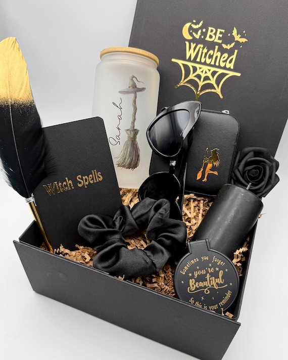 Halloween Gift Box, Boo Basket, Spooky Goth Gift Box, Fall Gift Basket, Care Package for Her Personalized Cup, Fall Vibes Season witch