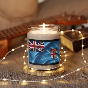 Scented Soy Candle, 9oz - Fiji Print - Fiji Flag Candle - FIji Islands