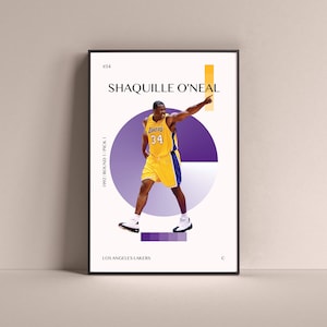 Shaquille O&#39;Neal Poster, Los Angeles Lakers Art Print Minimalist Basketball Wall Decor For Home Living Kids Game Room Gym Bar Man Cave