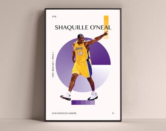 Shaquille O'Neal Poster, Los Angeles Lakers Art Print Minimalist Basketball Wall Decor For Home Living Kids Game Room Gym Bar Man Cave
