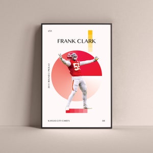 Frank Clark Poster, Kansas City Chiefs Art Print Minimalist Football Wall Decor For Home Living Kids Game Room Gym Bar Man Cave