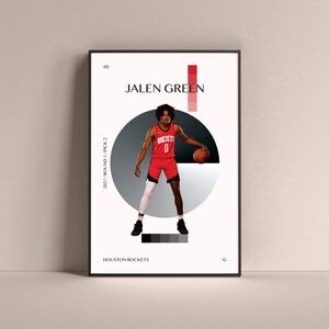 Jalen Green Poster, Houston Rockets Art Print Minimalist Basketball Wall Decor For Home Living Kids Game Room Gym Bar Man Cave