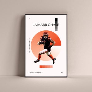 Ja&#39;Marr Chase Poster, Cincinnati Bengals Art Print Minimalist Football Wall Decor For Home Living Kids Game Room Gym Bar Man Cave